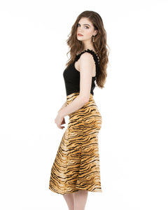 Go All In Satin Tiger Print Midi Skirt