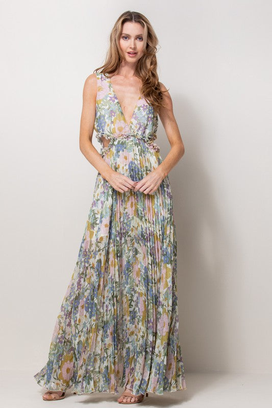 Pleated floral maxi dress Clearance
