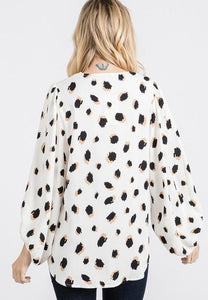 LAST ONE! Cooler Days Cheetah Print Bubble Sleeve Top - Ivory