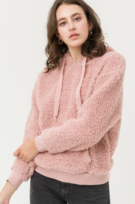 In My Dreams Hooded Faux Sherpa Pullover