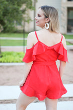Load image into Gallery viewer, Give Me the Cold Shoulder Red Romper