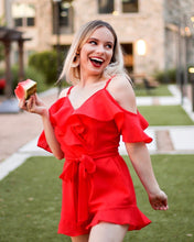 Load image into Gallery viewer, Give Me the Cold Shoulder Red Romper
