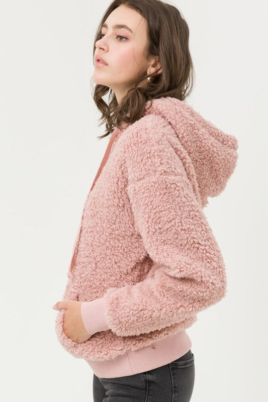 In My Dreams Hooded Faux Sherpa Pullover