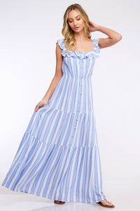 Stripe A Pose Blue Maxi Dress