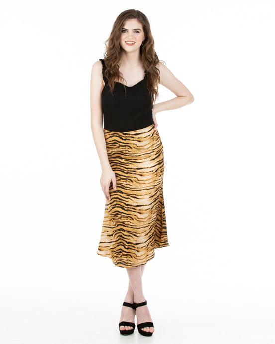 Go All In Satin Tiger Print Midi Skirt